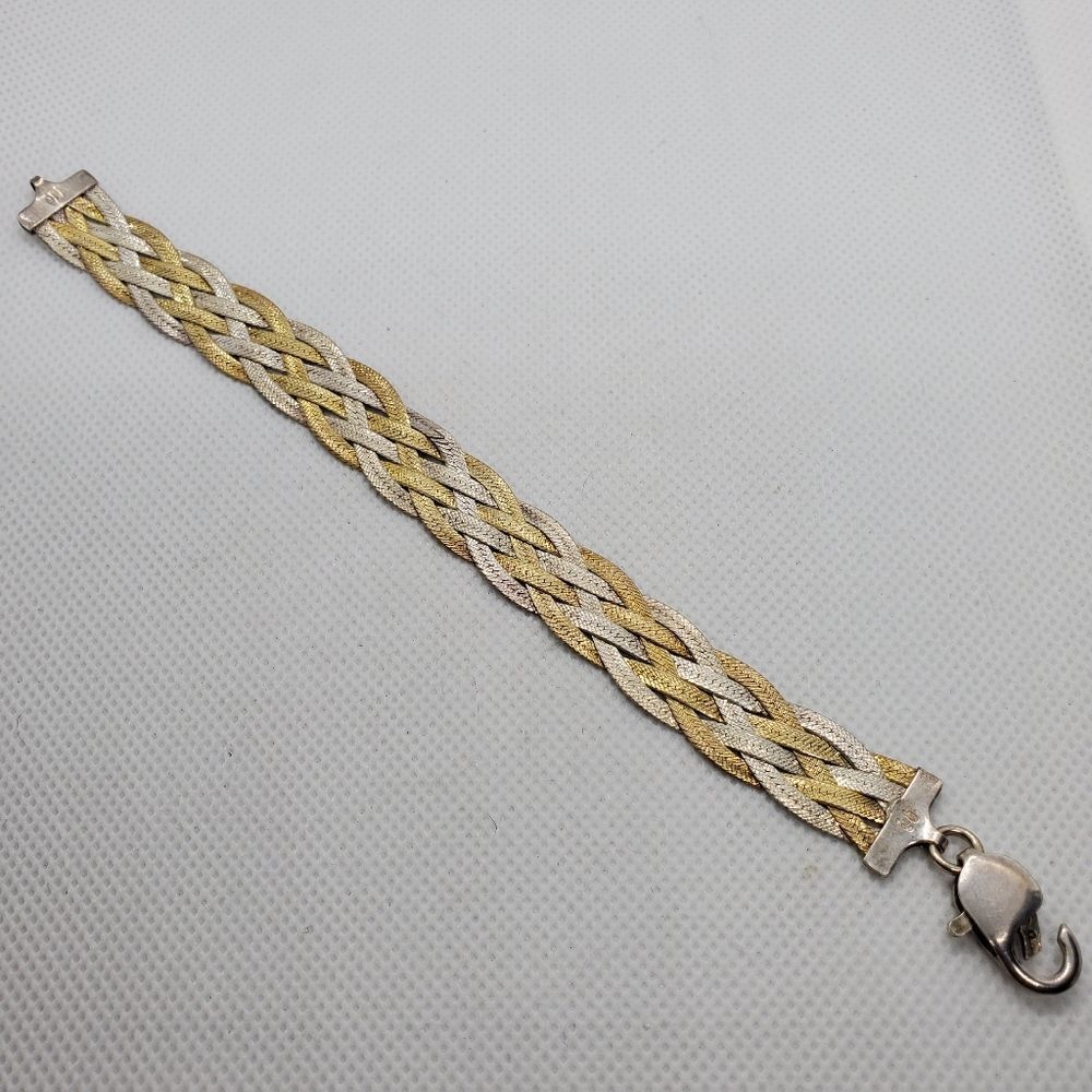Vintage Milor Sterling Silver & Gold Braided Herringbone Bracelet